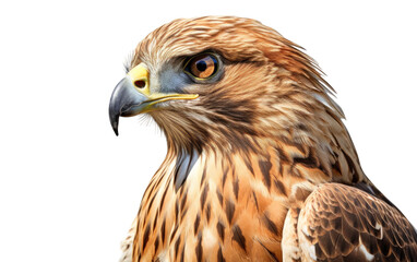 Beautiful Watchful Hawk Isolated on White Transparent Background.