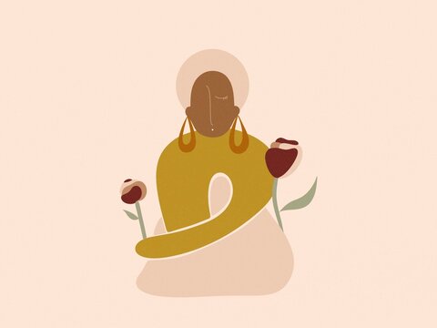 Woman Sitting and Holding Flowers 