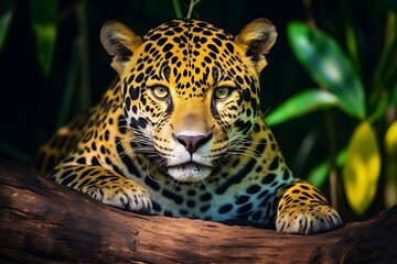Obraz premium Portrait of a leopard in the jungle. Wild animal.