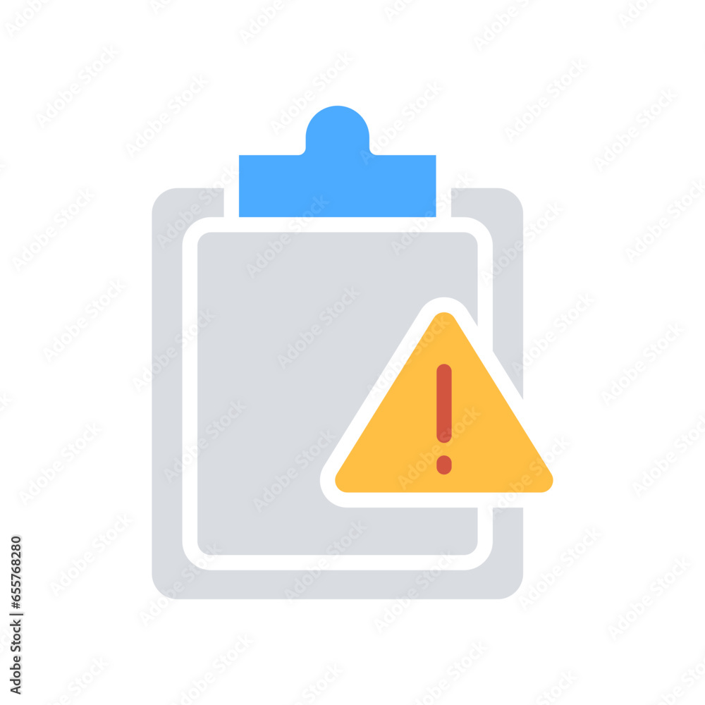 Aufkleber clipboard with exclamation point important document sign, caution file, urgent task. assignment late