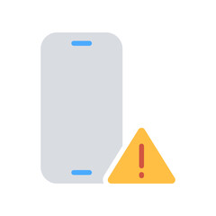 Concept of hazard or error notification in mobile phone. Warning about spam, secure connection. malware attack notification mobile, phone, icon. Vector illustration filled outline style