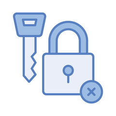 Padlock with key and cross sign, concept icon of broken security
