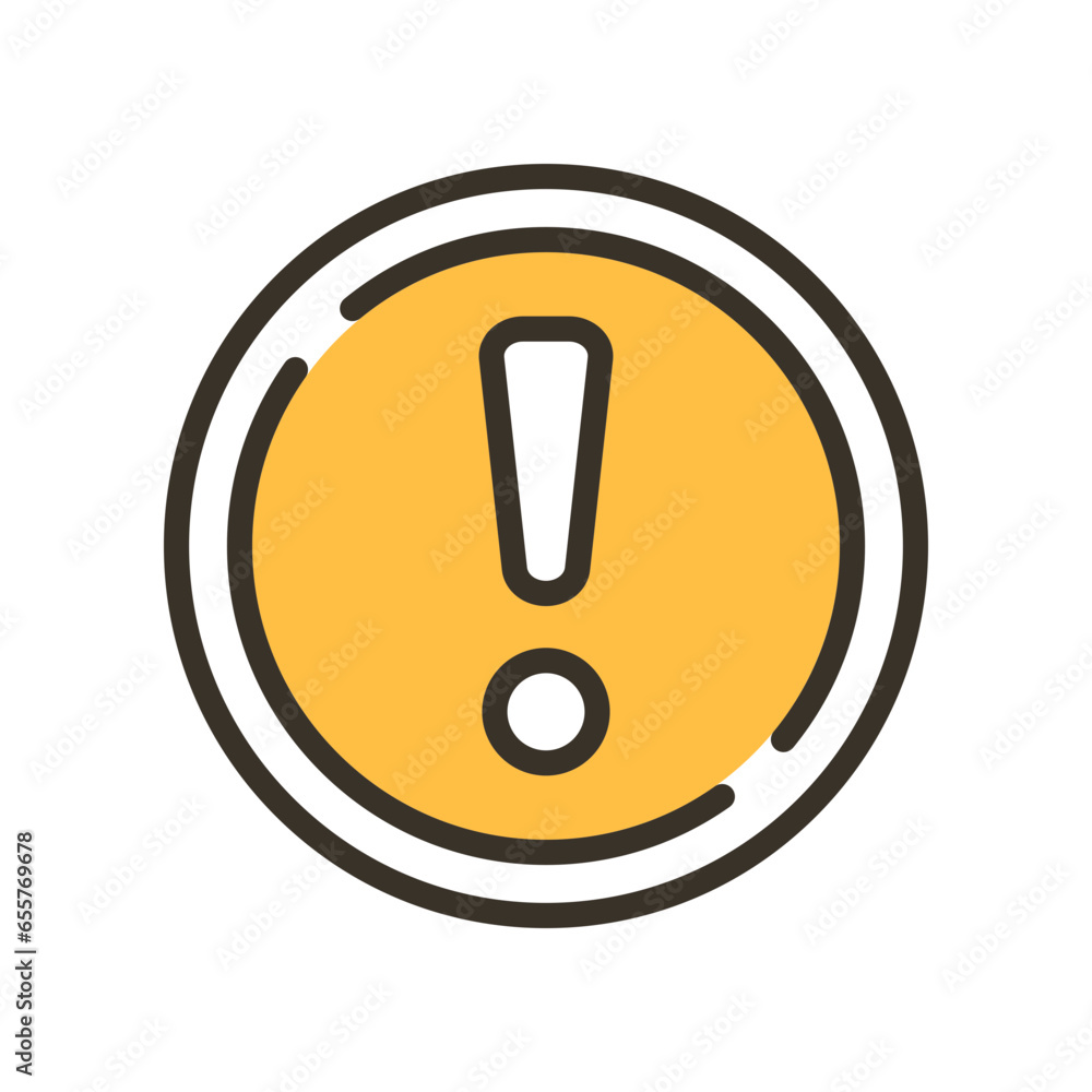 Aufkleber exclamation mark in round shape for hazard warning symbol. beware secure caution in traffic road. er