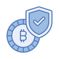 Bitcoin with protection shield, concept vector of bitcoin security