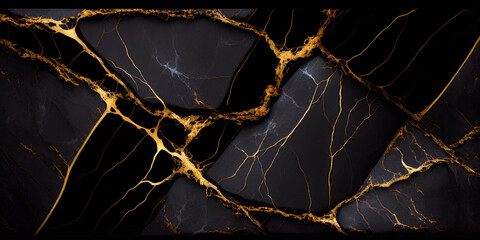 natural black marble texture with golden veins, breccia marbel. generative ai. - obrazy, fototapety, plakaty