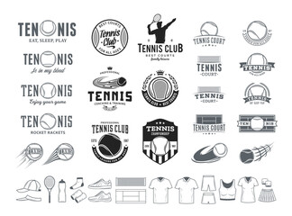 Vector tennis club logo, sport emblems, tennis icons for clubhouse, apparel or organization