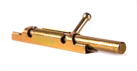 Yellow metal door latch isolated on white background