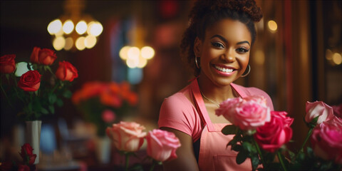 Afro-American women received many roses from the hands