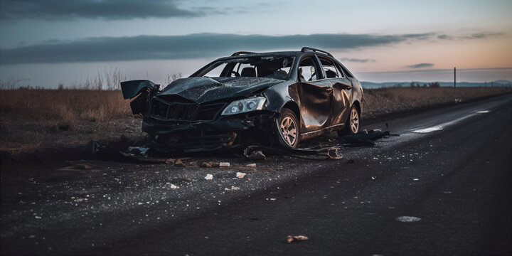 Damaged car on the side of the road
