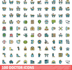100 doctor icons set. Color line set of doctor vector icons thin line color flat on white