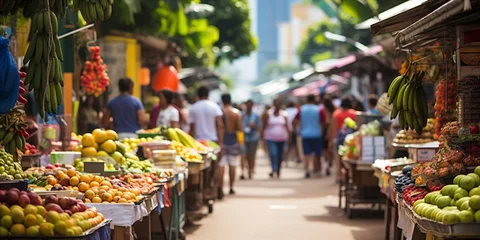 Fotobehang Rio de Janeiro A bustling street market during a festival in Rio de Janeiro