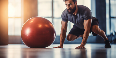 exercise with a fitness ball in the gym