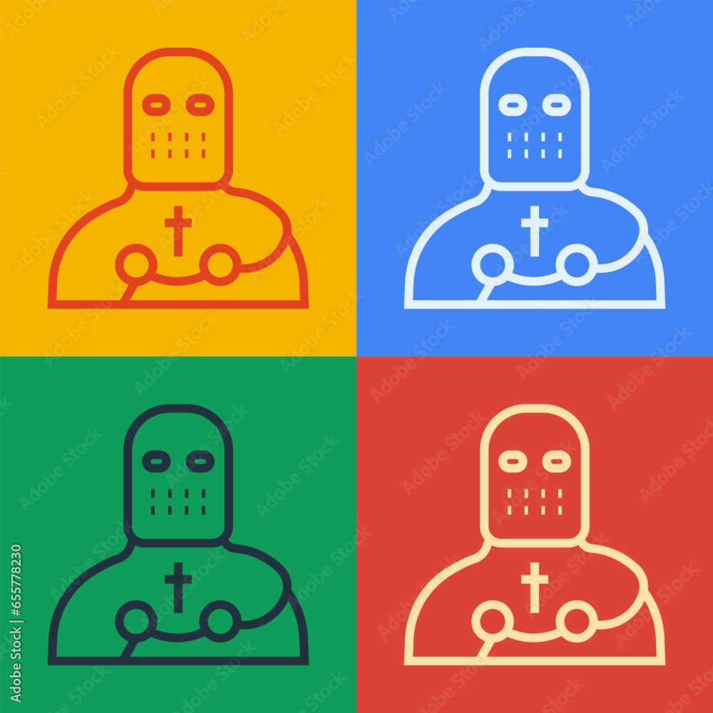Poster pop art line knight crusader icon isolated on color background. vector