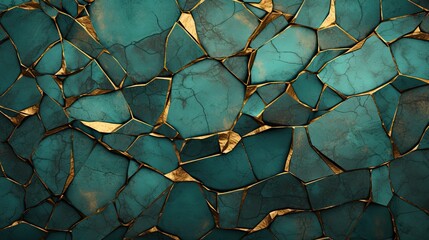 Cracked teal patterns of verdigris on a bronze surface. Hint of kintsugi art. 