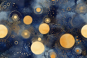 Seamless pattern: abstract watercolor background with geometric and circular shapes, irregular curvilinear forms, pointillist dots and dashes. AI generated