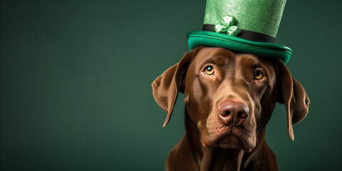 dog wearing a green hat