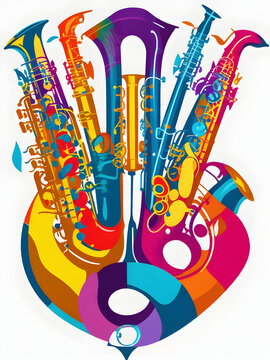 drawing of a colorful saxophone