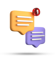 3d rendering of speech bubble with notification icons, 3D pastel yellow blue chat icon set. Set of 3d speak bubble.