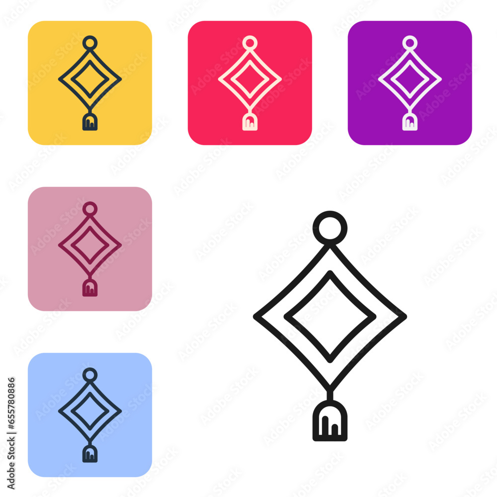 Poster black line chinese paper lantern icon isolated on white background. set icons in color square button