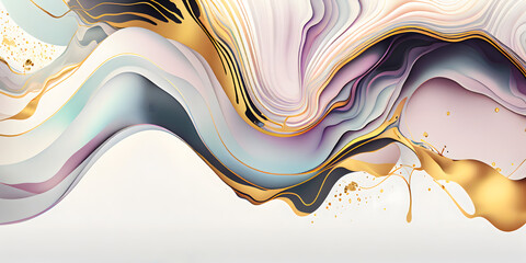 pastel coloured ink background with gold streams, generative ai composite. generative ai.