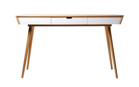 Beautiful Scandi style Desk With Natural Wood Legs Isolated on White Transparent Background.