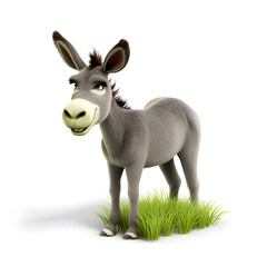 Cartoon 3d of donkey on the grass isolated on white 
