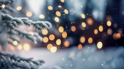  Sfondo natalizio con neve e aghi di pino V - obrazy, fototapety, plakaty