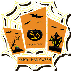 Illustration on theme sticker for celebration holiday Halloween with orange pumpkins