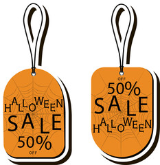 Illustration on theme sticker for celebration holiday Halloween with orange pumpkins