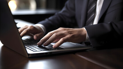 Businessman working with laptop at office, closeup. Business concept