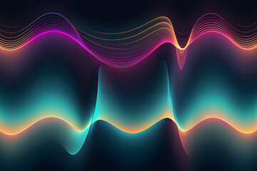 Neon sound waves in vibrant colors on a dark background