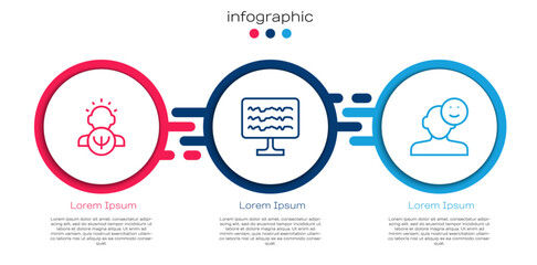 Set line Psychology, Encephalogram and Good mood. Business infographic template. Vector