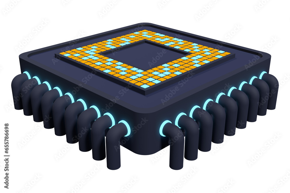 Poster 3d artificial intelligence chip concept. artificial intelligence concept. futuristic microchip proce