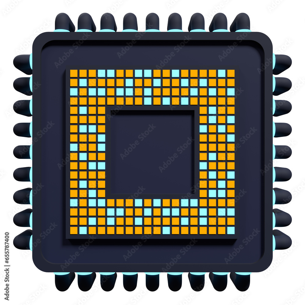 Poster 3d artificial intelligence chip concept. artificial intelligence concept. futuristic microchip proce