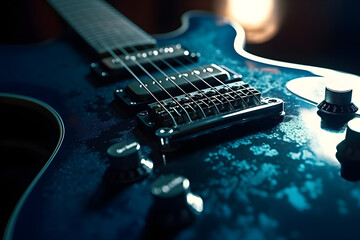 close-up of a electric guitar on a dark background. close-up. selective focus, creative, performance, music concept - obrazy, fototapety, plakaty