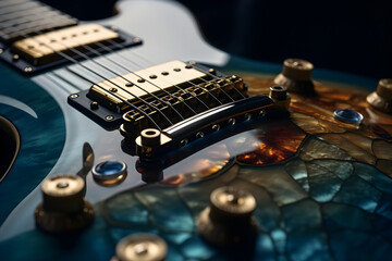 close-up of a electric guitar on a dark background. close-up. selective focus, creative,...