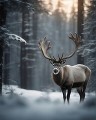 Deer in the winter - obrazy, fototapety, plakaty