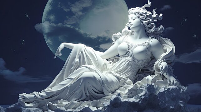 Illustration of a Renaissance Marble Statue of Nyx She Is the Primordial Goddess and Personification of the Night Nyx in Greek Mythology Is Known as Nox in Roman Mythology