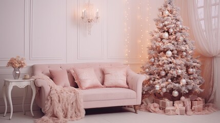 Shabby chic living room with shabby chic Christmas tree