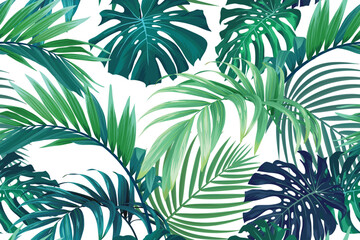 Fototapeta na wymiar Seamless tropical pattern with palm leaves. Summer floral ornament.