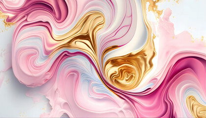 Swirl of pink gold marble abstract background, Liquid marble design abstract, light pink azure tones with rose golden, Paint marble texture. Alcohol ink colors. generative ai.