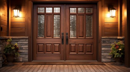 Elegant Entryway: Eye-Catching Brown Automatic Wooden Door