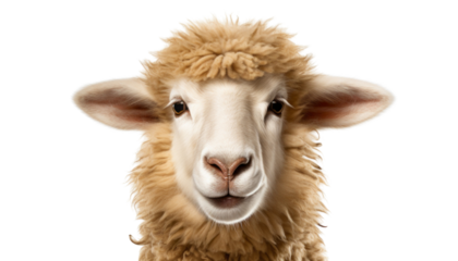 close up of a sheep isolated on transparent background cutout