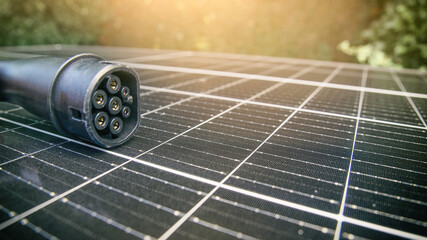 Solarmodul mit Solarzellen und Typ2 Stecker zum Aufladen von Elektroauto mit Solarenergie