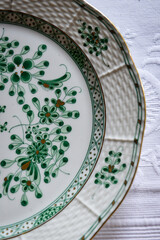 plate with flowers, plate with fork and knife, plate and cutlery, table setting in restaurant, table setting for christmas, table setting, christmas table setting, top view
