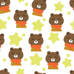 Pattern of cute bears wearing a scarf, seamless for fabric prints, textiles, gift wrapping paper. colorful vector for children, flat style