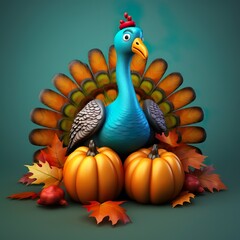 vector realistic thanksgiving illustration background with happy turkey