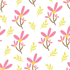 Seamless floral and leaf pattern for fabric print, textile, gift wrapping paper. colorful vector for children, flat styleBasic RGB