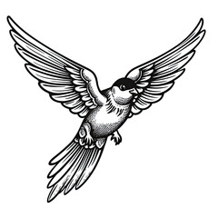 Obraz premium a drawing of a bird in black and white. Tattoo idea for wildlife, forrest and freedom theme.