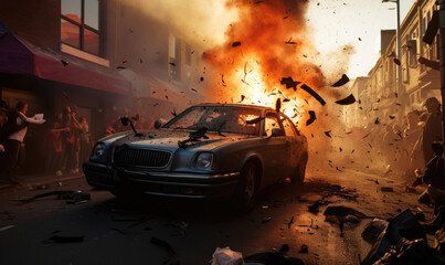 Turbulent street filled with signs of disorder and protest.